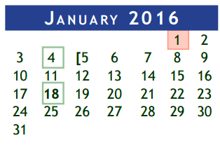 District School Academic Calendar for Brazoria Co J J A E P for January 2016