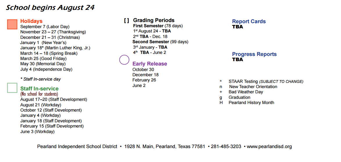 District School Academic Calendar Key for Alternative Learning Acad