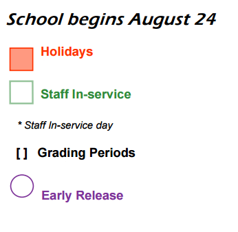 District School Academic Calendar Legend for Barbara Cockrell Elementary