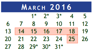 District School Academic Calendar for Brazoria Co J J A E P for March 2016