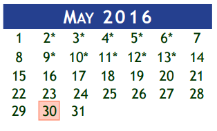 District School Academic Calendar for Barbara Cockrell Elementary for May 2016