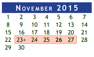 District School Academic Calendar for Berry Milller Junior High School for November 2015