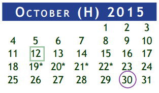 District School Academic Calendar for Berry Milller Junior High School for October 2015