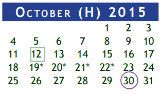 District School Academic Calendar for Brazoria Co J J A E P for October 2015