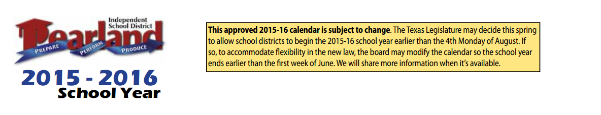 District School Academic Calendar for Brazoria Co J J A E P