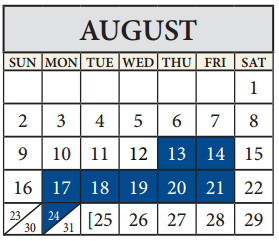 District School Academic Calendar for Dessau Middle School for August 2015