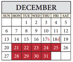 District School Academic Calendar for Pflugerville Middle for December 2015