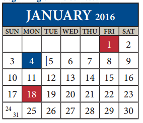 District School Academic Calendar for Hendrickson High School for January 2016