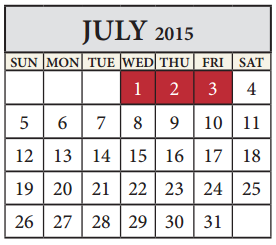 District School Academic Calendar for Pflugerville Middle for July 2015