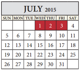 District School Academic Calendar for Kelly Lane Middle School for July 2015