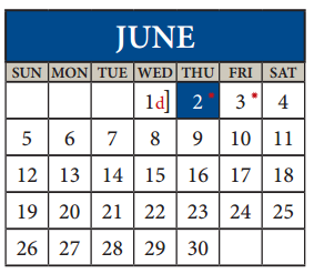 District School Academic Calendar for Pflugerville Middle for June 2016
