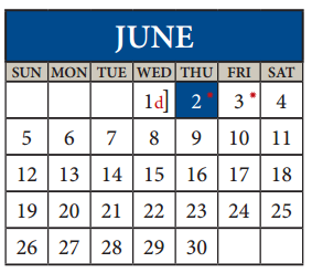 District School Academic Calendar for Travis Co J J A E P for June 2016