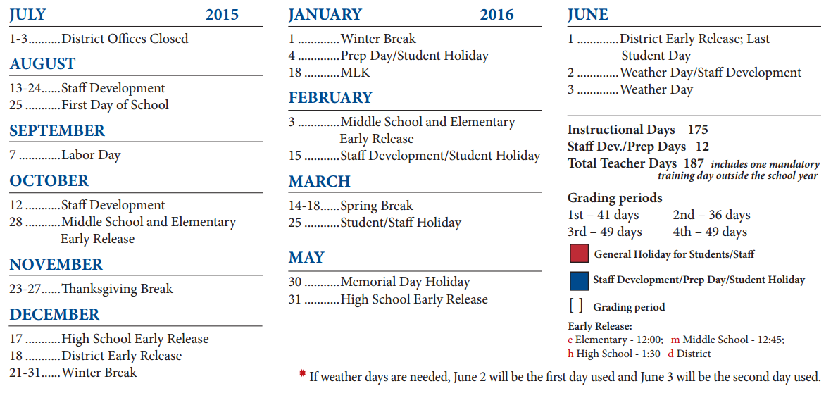 District School Academic Calendar Key for Dessau Elementary