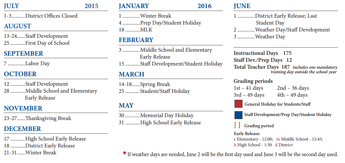 District School Academic Calendar Key for Westview Middle School