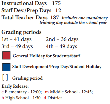 District School Academic Calendar Legend for Pflugerville Elementary School