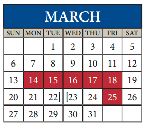 District School Academic Calendar for Delco Primary School for March 2016