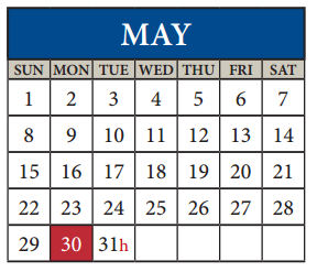 District School Academic Calendar for John B Connally High School for May 2016