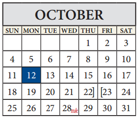 District School Academic Calendar for Alter Learning Ctr for October 2015