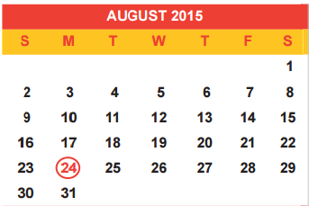 District School Academic Calendar for E-school for August 2015