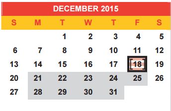 District School Academic Calendar for C M Rice Middle for December 2015