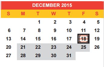 District School Academic Calendar for New Middle School for December 2015