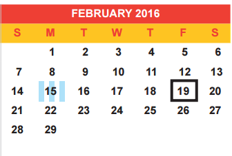 District School Academic Calendar for Even Start Program for February 2016