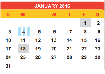 District School Academic Calendar for Even Start Program for January 2016