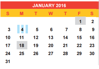 District School Academic Calendar for Plano Jjaep for January 2016