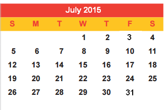 District School Academic Calendar for New Middle School for July 2015