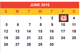 District School Academic Calendar for Bowman Middle for June 2016