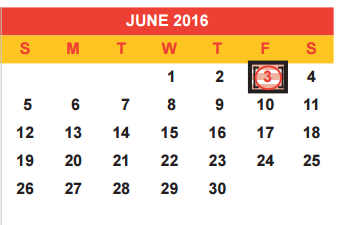 District School Academic Calendar for Hightower Elementary School for June 2016