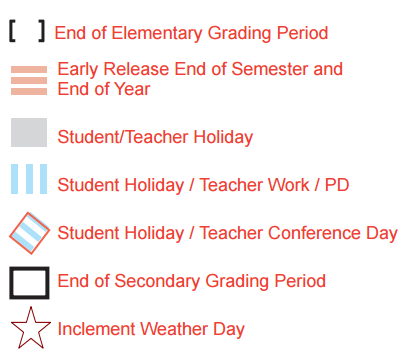 District School Academic Calendar Legend for Memorial Elementary School