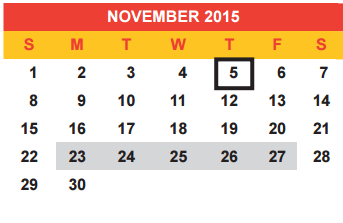 District School Academic Calendar for Plano Jjaep for November 2015