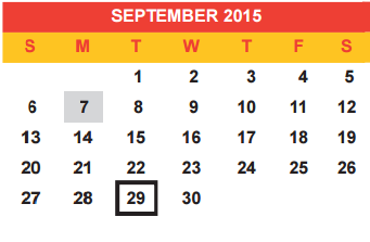 District School Academic Calendar for Even Start Program for September 2015