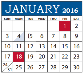 District School Academic Calendar for Dartmouth Elementary for January 2016