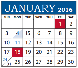 District School Academic Calendar for Aikin Elementary for January 2016