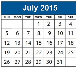 District School Academic Calendar for Dartmouth Elementary for July 2015