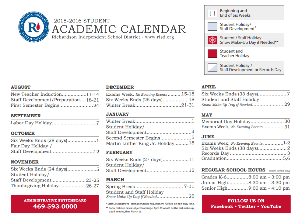 District School Academic Calendar Key for Berkner High School