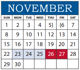 District School Academic Calendar for Parkhill Junior High for November 2015