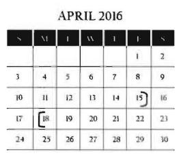 District School Academic Calendar for Grulla Middle School for April 2016