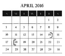 District School Academic Calendar for North Grammar Elementary for April 2016