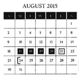 District School Academic Calendar for Ringgold Elementary for August 2015