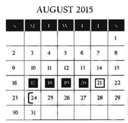 District School Academic Calendar for Grulla Middle School for August 2015