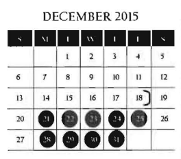 District School Academic Calendar for Ringgold Middle School for December 2015