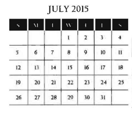 District School Academic Calendar for North Grammar Elementary for July 2015