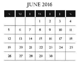 District School Academic Calendar for Grulla Middle School for June 2016
