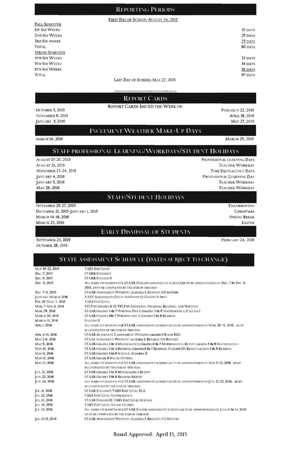 District School Academic Calendar Key for La Union Elementary