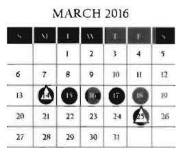 District School Academic Calendar for Grulla Middle School for March 2016