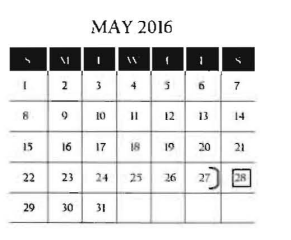 District School Academic Calendar for Veterans Middle School for May 2016