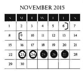 District School Academic Calendar for Grulla Middle School for November 2015